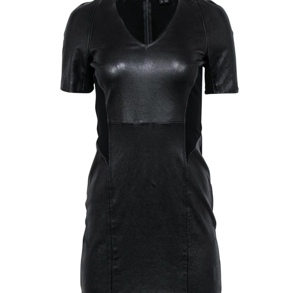 Theory leather paneled mini dress